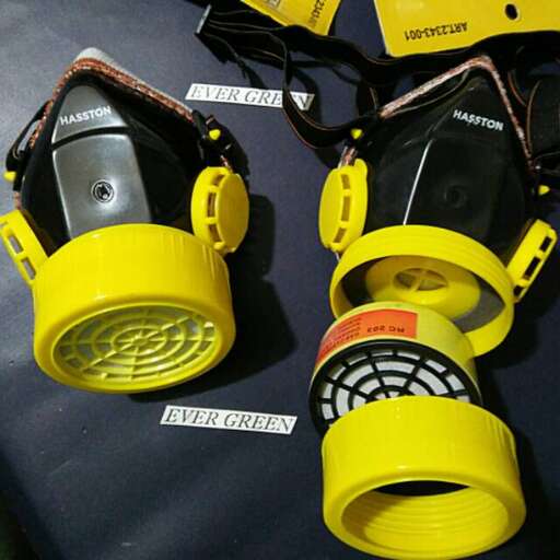 the yellow gas mask is made from plastic.