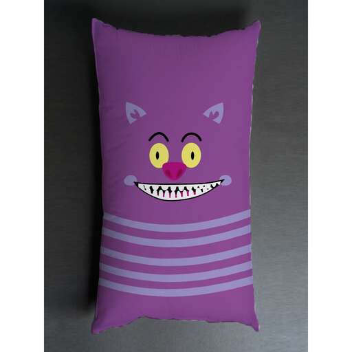 purple and white cat pillow with a smile
