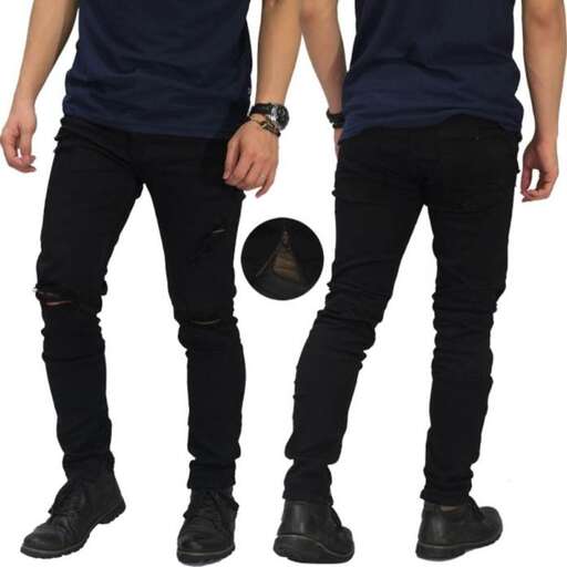 a pair of black jeans with a white background