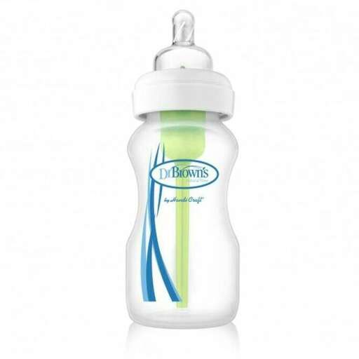 a bottle for baby with a blue ribbon.