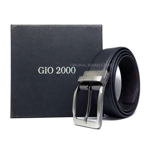 a black leather belt with a silver buckle.