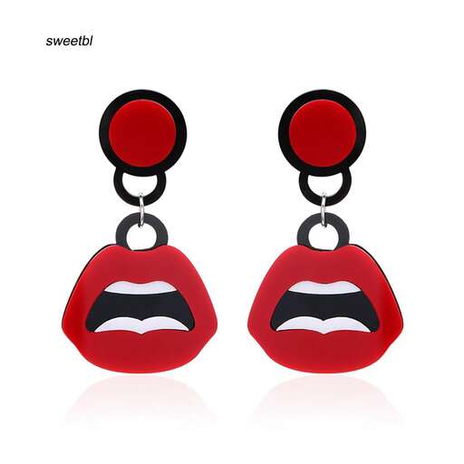 earrings in red with a black and red lip