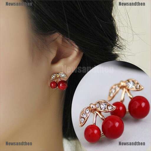 earrings with a pair of red and white pearls