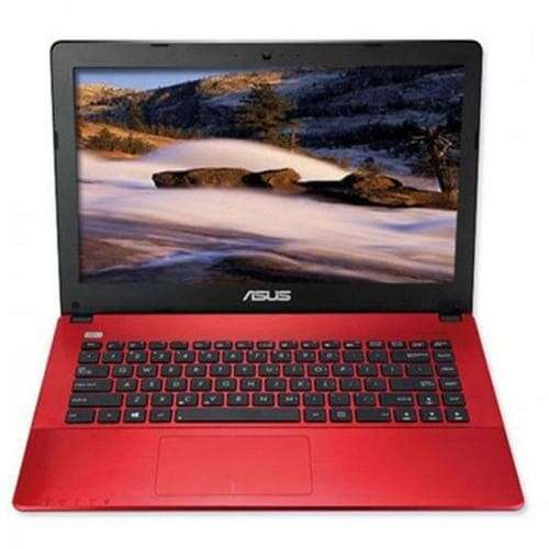 a red laptop computer sitting on top of a white background.