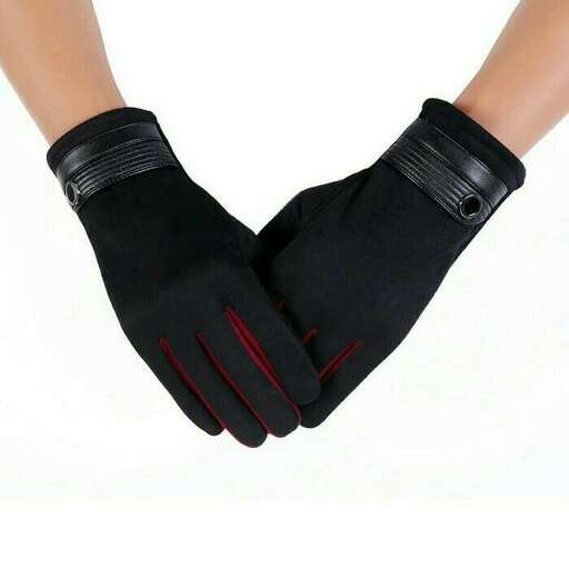 black gloves with a red stripe
