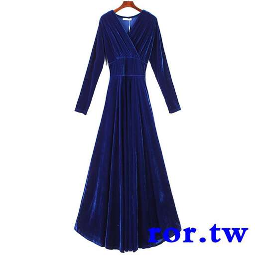 blue silk evening dress with a collar