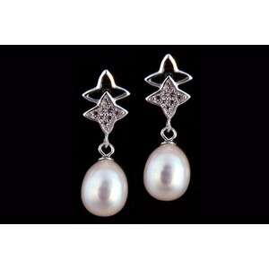 earrings with a pearl and diamond design
