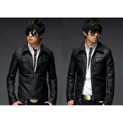 a man in a leather jacket and tie