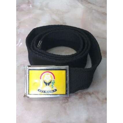 a black leather belt with a picture of a skull on it.