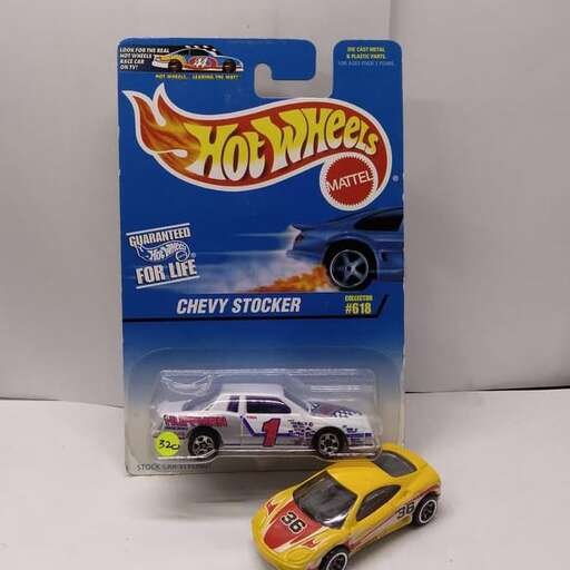 a toy car and a toy car are shown.