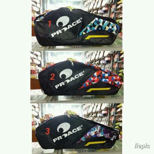 a black and white bag with a white logo on it.