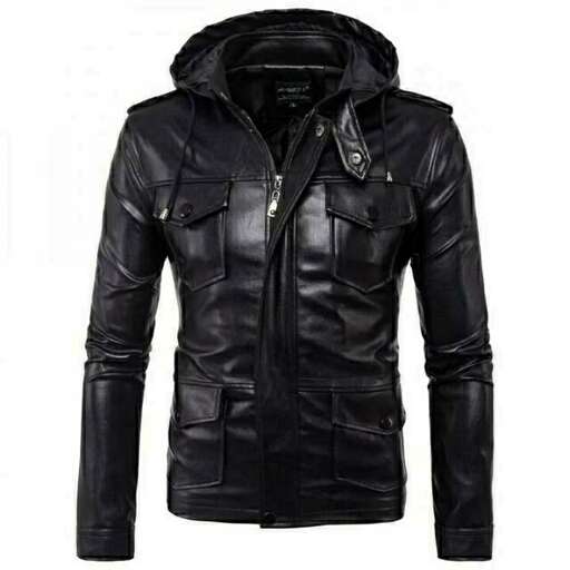 leather jacket with a hood