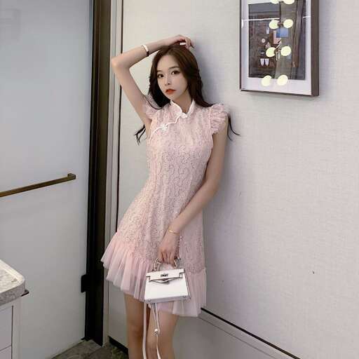 a model in a pink dress
