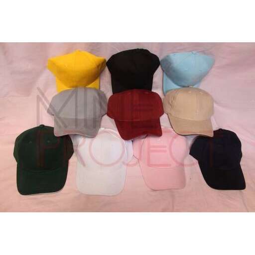 a variety of hats in different colors.